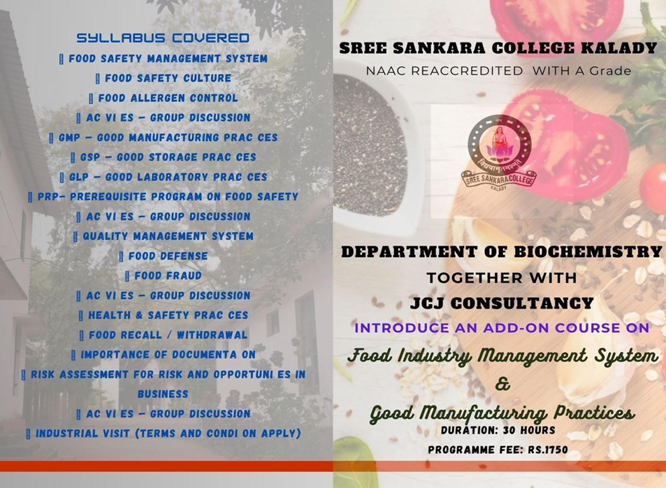 Certificate course on “FOOD INDUSTRY MANAGEMENT SYSTEM &    GOOD MANUFACTURING PRACTICES”